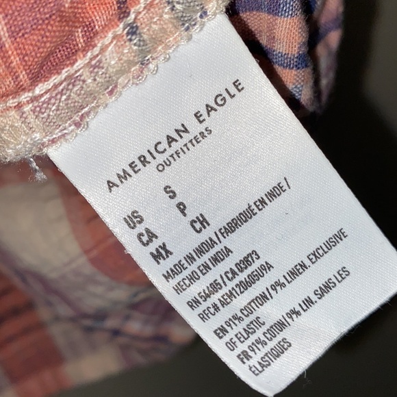 American Eagle crop top plaid small tank shirt smocked stretch‎ soft preppy NEW - Picture 5 of 6